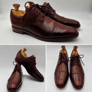 MENS CAP TOE OXFORD DRESS SHOES SIZE 8.5 BURGUNDY BROWN TEXTURED QUARTER LEATHER